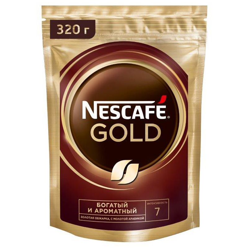 Кофе растворимый Nescafe "Gold", сублимированный, с молотым, тонкий помол, мягкая упаковка, 320г