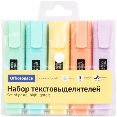 Набор текстовыделителей OfficeSpace 05цв., пастельные цвета, 1-5мм, европодвес