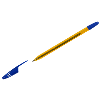 Ручка шариковая СТАММ "555" синяя, 0,7мм, тонированный оранжевый корпус