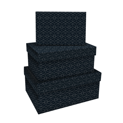 Набор прямоугольных коробок 3в1, MESHU "Pattern on black", (19*12*7,5-15*10*5см)