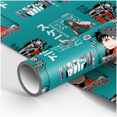 Упаковочная бумага глянц. 70*100см, MESHU "Anime boy", 80г/м2