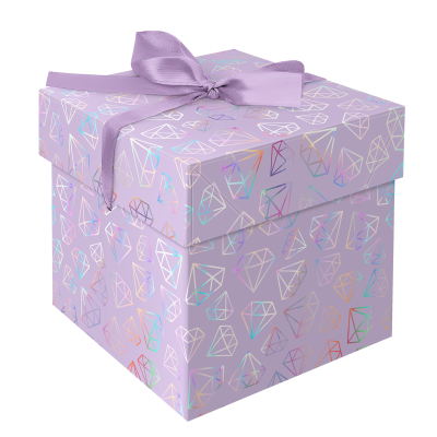 Коробка складная подарочная MESHU "Crystals", (15*15*15см), с лентой, отд.фольгой