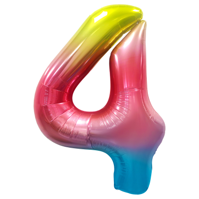 Воздушный шар, 40", MESHU,  цифра 4, розовый, фольгированный