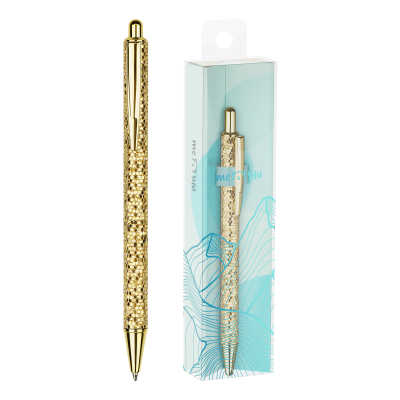 Ручка шариковая автоматическая MESHU "Gold shimmer" синяя, 1,0мм