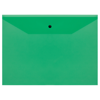 Папка-конверт на кнопке СТАММ А4, 120мкм, пластик, прозрачная, зеленая