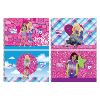 Альбом для рисования 40л., А4, на гребне BG "Barbie Style", выб. лак, блестки