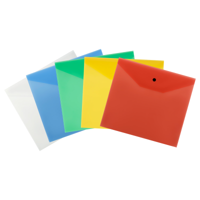 Папка-конверт на кнопке СТАММ А5+, 120мкм, пластик, прозрачная, ассорти