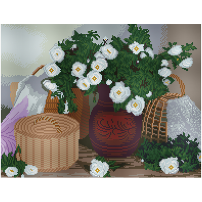 УЦЕНКА - Алмазная мозаика ТРИ СОВЫ "Белые цветы", 40*50см, холст на деревянном подрамнике, картонная коробка с пластиковой ручкой