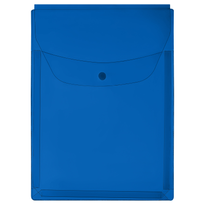Папка-конверт на кнопке OfficeSpace А4, ПВХ, 180мкм, вертикальная, расширяющаяся до 250л., цветная, синяя