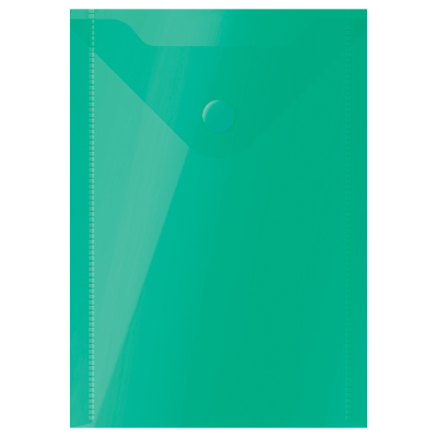 Папка-конверт на кнопке СТАММ А6 (105*148мм), 150мкм, пластик, прозрачная, зеленая