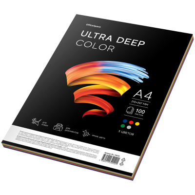 Бумага цветная OfficeSpace "Ultra Deep Color", А4, 80г/м2, 100л., (5 цветов)
