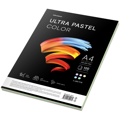 Бумага цветная OfficeSpace "Ultra Pastel Color", А4, 80г/м2, 100л., (5 цветов)