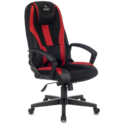 Кресло игровое ZOMBIE 9/BL+RED, PL, ткань/экокожа черный/красный, топ-ган (до 180кг)