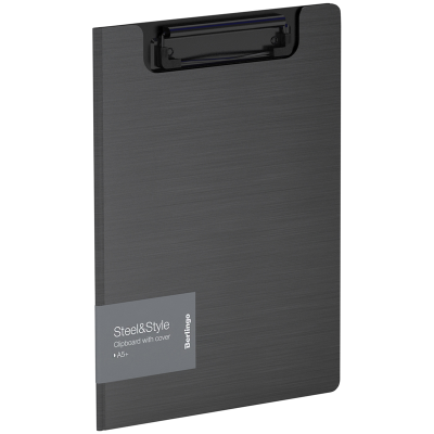 Папка-планшет с зажимом Berlingo "Steel&Style" А5+, 1800мкм, пластик (полифом), черная