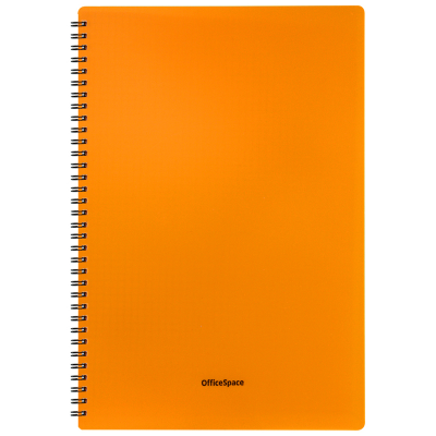 Тетрадь 48л. А4 клетка на гребне OfficeSpace "Neon", пластиковая обложка, оранжевая