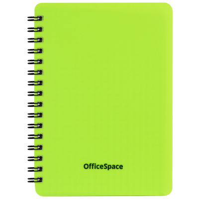 Записная книжка А6 60л., на гребне OfficeSpace "Neon", салатовая пластиковая обложка