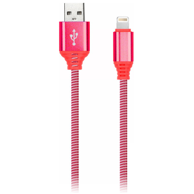 Кабель Smartbuy iK-512NS, USB(AM) - Lightning(M), для Apple, в оплетке, 2A output, 1м, красный