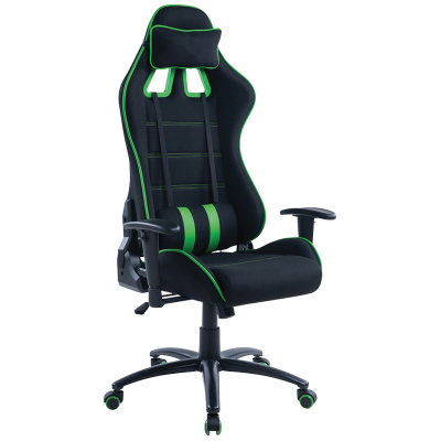 Кресло игровое Helmi HL-G08 "Target", ткань черная/зеленая, 2 подушки