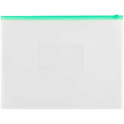 Папка-конверт на zip-молнии OfficeSpace А4, полипропилен, 150мкм, прозрачная, карман, молния зеленая