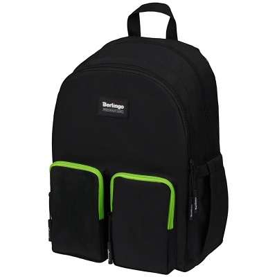 Рюкзак Berlingo Color blocks "Black green" 39*28*17см, 2 отделения, 4 кармана, уплотненная спинка