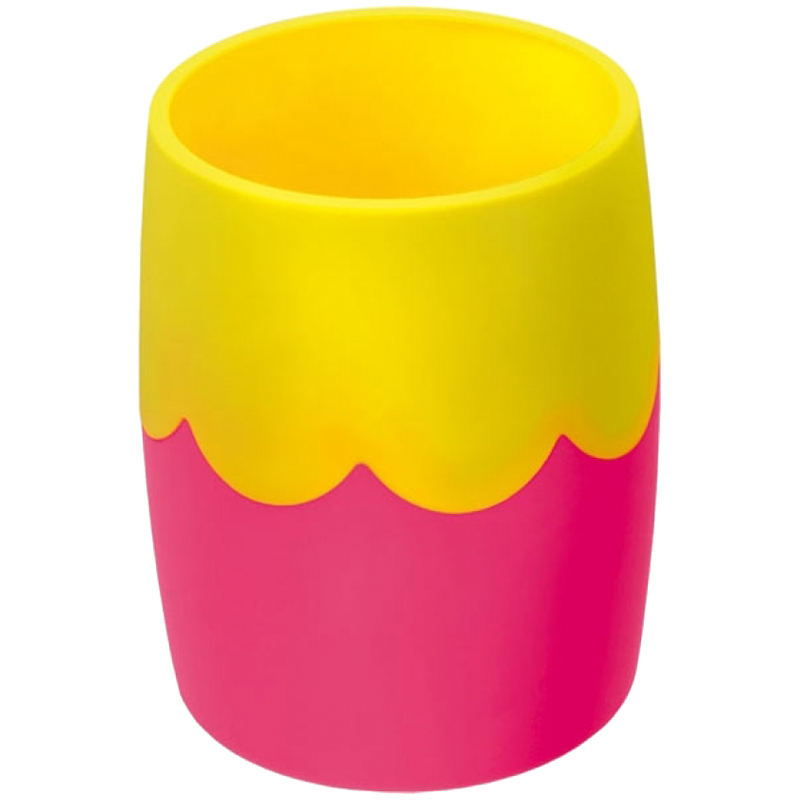 Подставка-стакан СТАММ, пластиковая, круглая, двухцветный розово-желтый