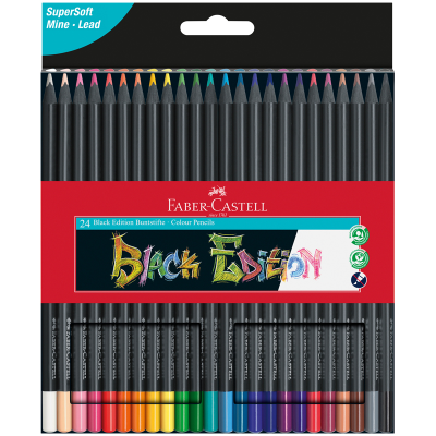 Карандаши цветные Faber-Castell "Black Edition", 24цв., трехгран., черное дерево, заточен., картон.