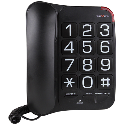 Телефон проводной Texet ТХ-201, повторный набор, крупные клавиши, черный