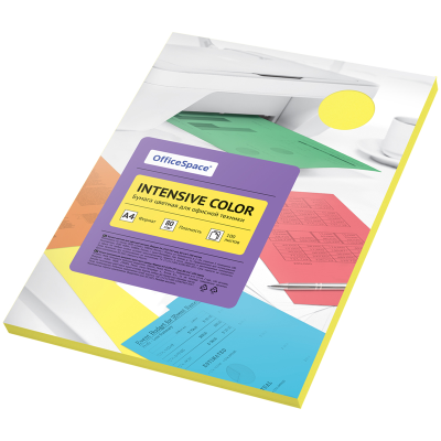 Бумага цветная OfficeSpace "Intensive Color", А4, 80г/м2, 100л., (желтый)
