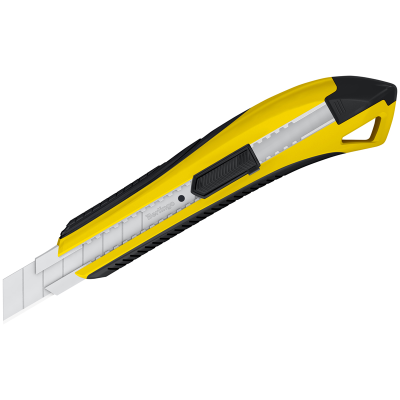 Нож канцелярский 18мм Berlingo "Razzor 300", auto-lock, металл. направл., мягкие вставки, желтый, европодвес