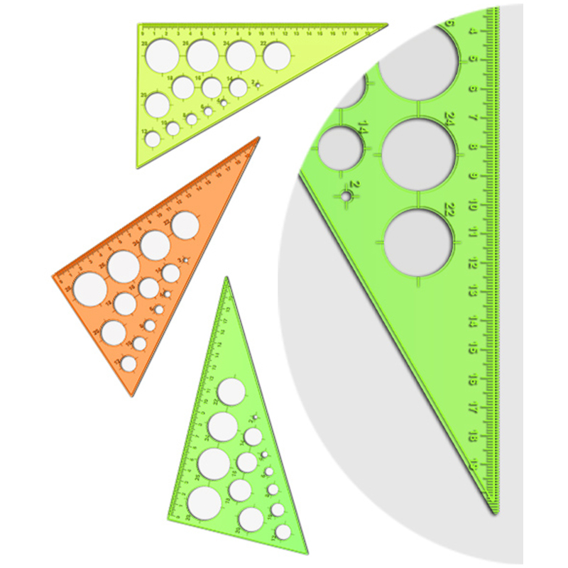 Треугольник 30°, 19см СТАММ, пластиковый, с окружностями, прозрачный, неоновые цвета, ассорти
