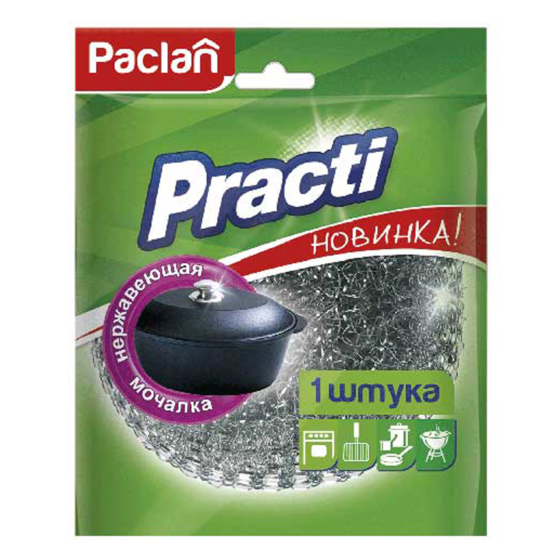 Губка для посуды Paclan "Practi", металлическая, сетчатая, большая, диаметр 10см, 1шт.