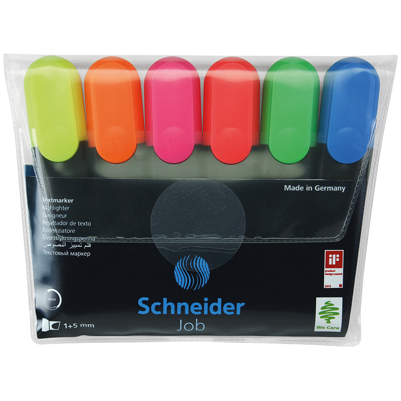 Набор текстовыделителей Schneider "Job" 06цв., 1-5мм, прозрачный чехол/картонная упаковка
