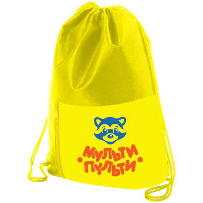 Мешок для обуви 1 отделение Мульти-Пульти "Приключения Енота", 340*420мм, карман на молнии, желтый