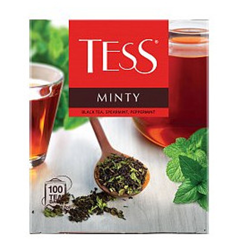 Чай Tess "Minty", черный, с ароматом мяты, 100 фольг. пакетиков по 1,5г