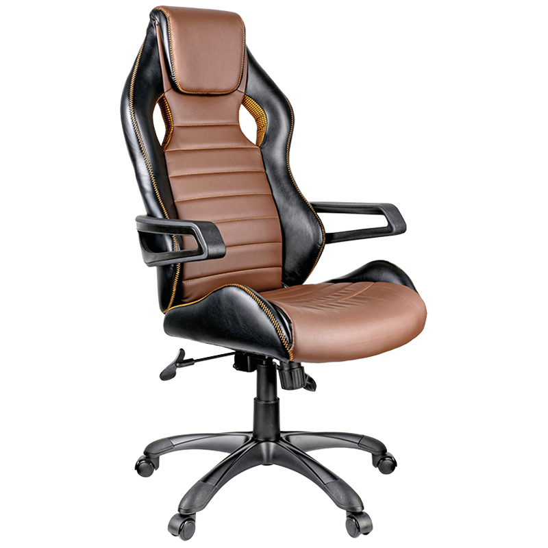 Кресло игровое Helmi HL-S03 "Drift", экокожа черная/коричневая, вставка ткань оранжевая
