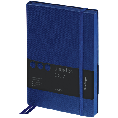 Ежедневник недатированный, А5, 136л., кожзам, Berlingo "Western", с резинкой, синий