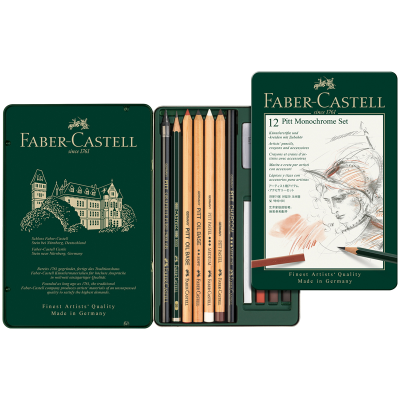 Набор художественных изделий Faber-Castell "Pitt Monochrome", 12 предметов, метал. коробка