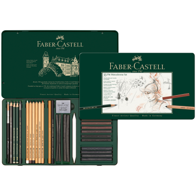 Набор художественных изделий Faber-Castell "Pitt Monochrome", 33 предмета, метал. коробка
