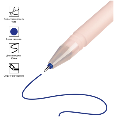 Ручка гелевая стираемая OfficeSpace "Soda" синяя, 0,5м, антискол. корпус ассорти