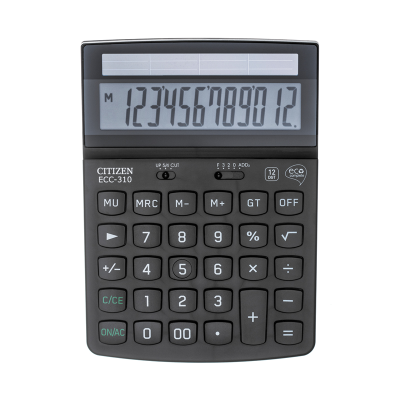 Калькулятор настольный Citizen ECC-310, 12 разрядов, питание от солнечной батареи, 107*173*34мм, черный