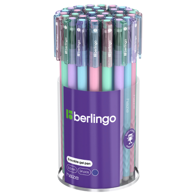 Ручка гелевая стираемая Berlingo "Haze" синяя, 0,5мм, прорезин. корпус, корпус ассорти