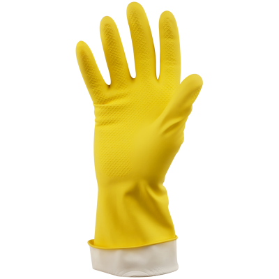 Перчатки резиновые хозяйственные Vega, многоразовые, хлопчатобумажное напыление, размер XL, желтые, пакет с европодвесом