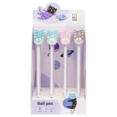 Ручка шариковая MESHU "Crystal Kitten" синяя, 0,7мм, корпус ассорти, с топпером
