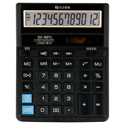 Калькулятор настольный Eleven SDC-888TII, 12 разрядов, двойное питание, 158*203*31мм, черный