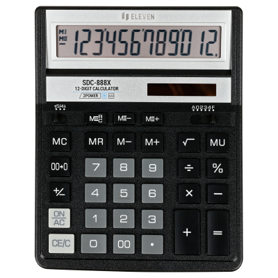 Калькулятор настольный Eleven SDC-888X-BK, 12 разрядов, двойное питание, 158*203*31мм, черный