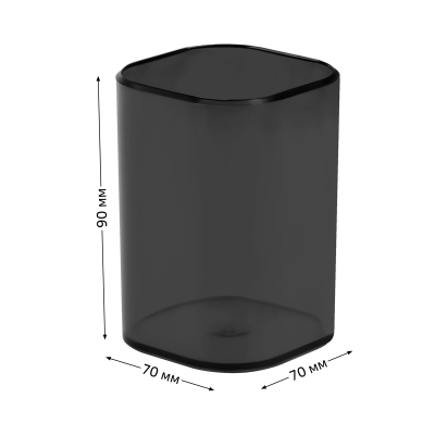Подставка-стакан СТАММ "Фаворит", пластиковая, квадратная, тонированная черная