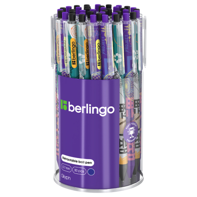 Ручка шариковая автоматическая Berlingo "Glyph" синяя, 0,7мм, грип, рисунок на корпусе, soft-touch, ассорти