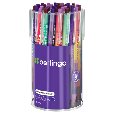 Ручка шариковая автоматическая Berlingo "Scenic" синяя, 0,7мм, грип, рисунок на корпусе, soft-touch, ассорти