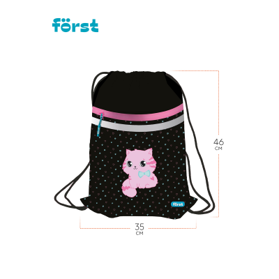 Мешок для обуви 1 отделение Först "Kitty-sweety", 350*460мм, вентиляционная сеточка, светоотражающая лента, карман на молнии