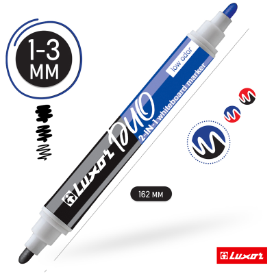 Маркер для белых досок двухсторонний Luxor "Duorite" черный/синий, пулевидный, 1-3мм
